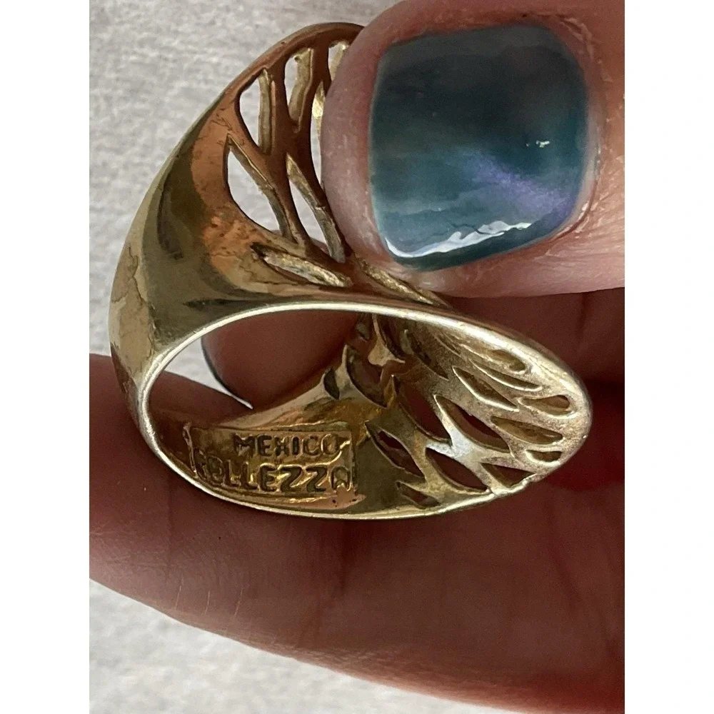 Vintage Mexico 925 Sterling Silver Gold Vermeil Modernist Ring Size 7
